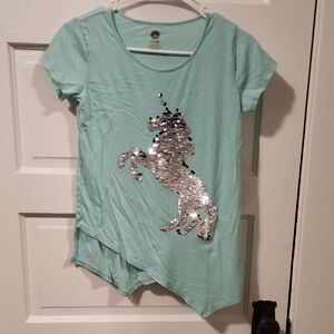 Total Girl Aqua Unicorn Sequin Tee